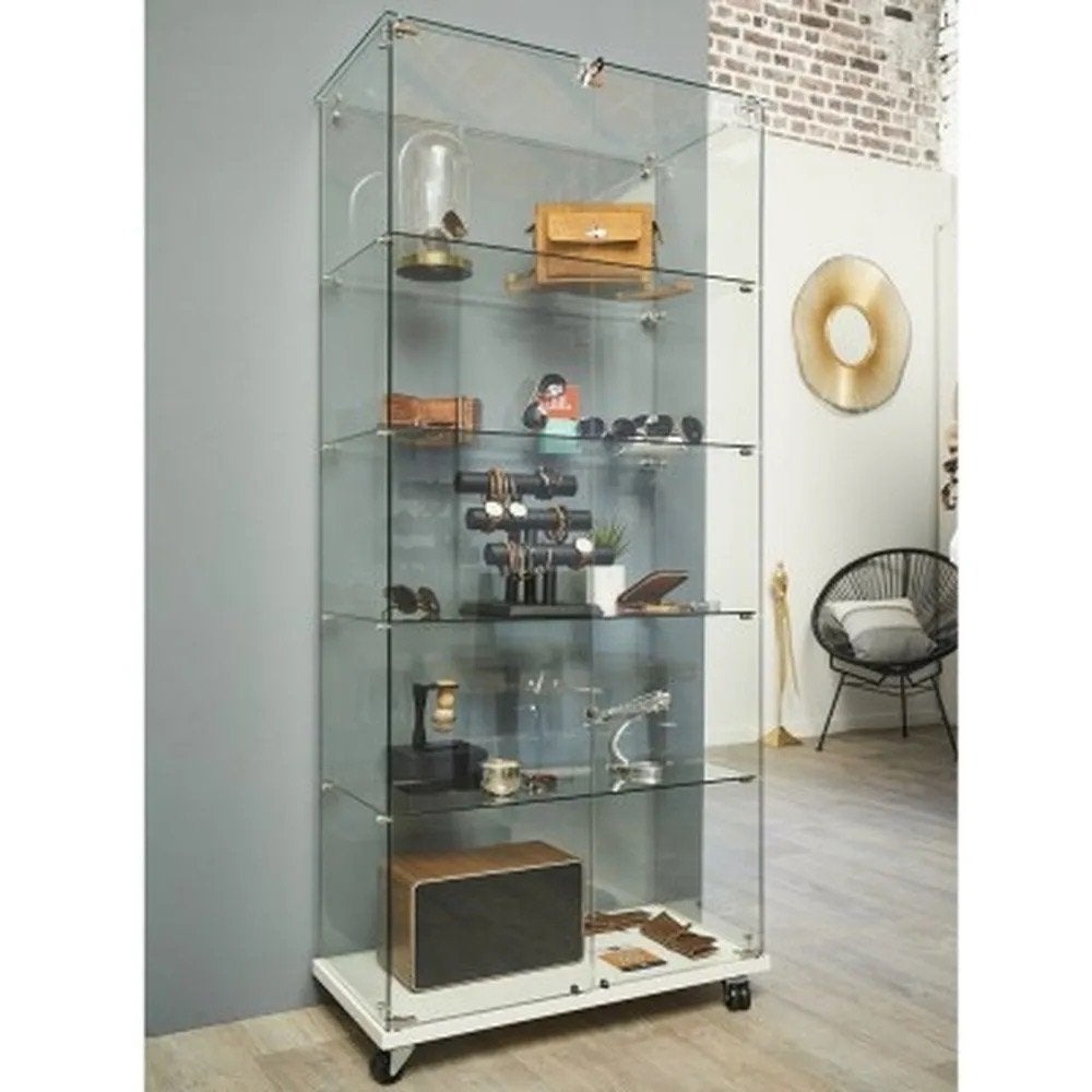 RETIF winkel vitrinekast 180 cm – custom LED – zwenkwielen, Ophalen, Gebruikt, 50 tot 100 cm, Glas