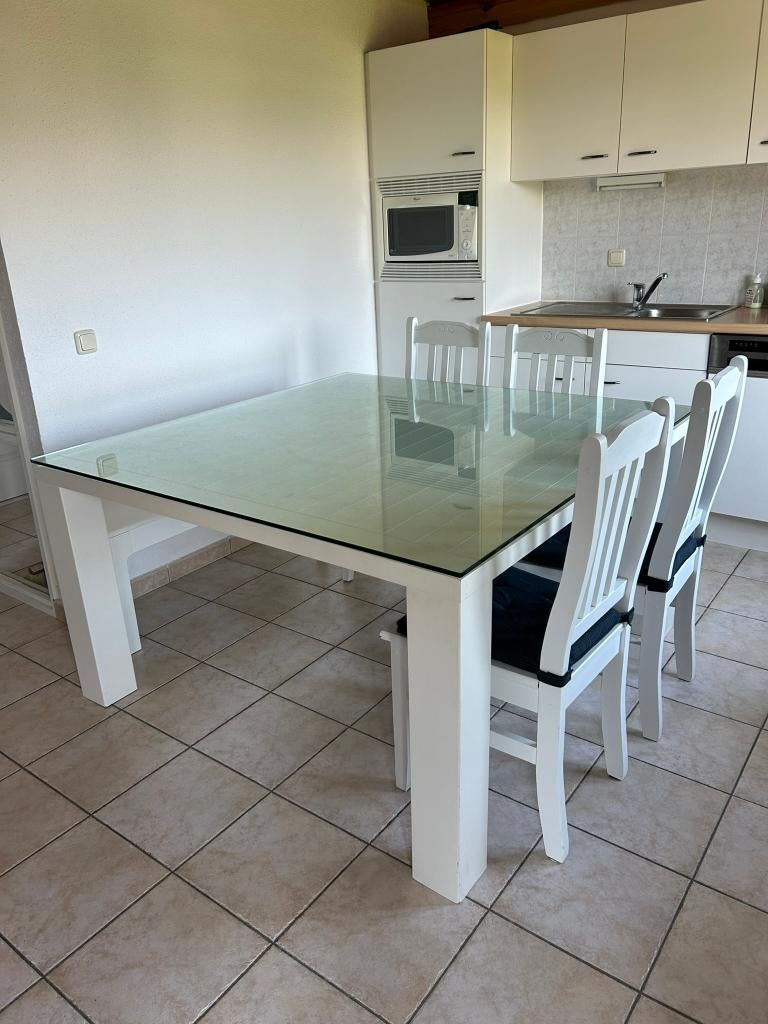 tafel 8 personen wit, Ophalen, Glas, Gebruikt, Vierkant