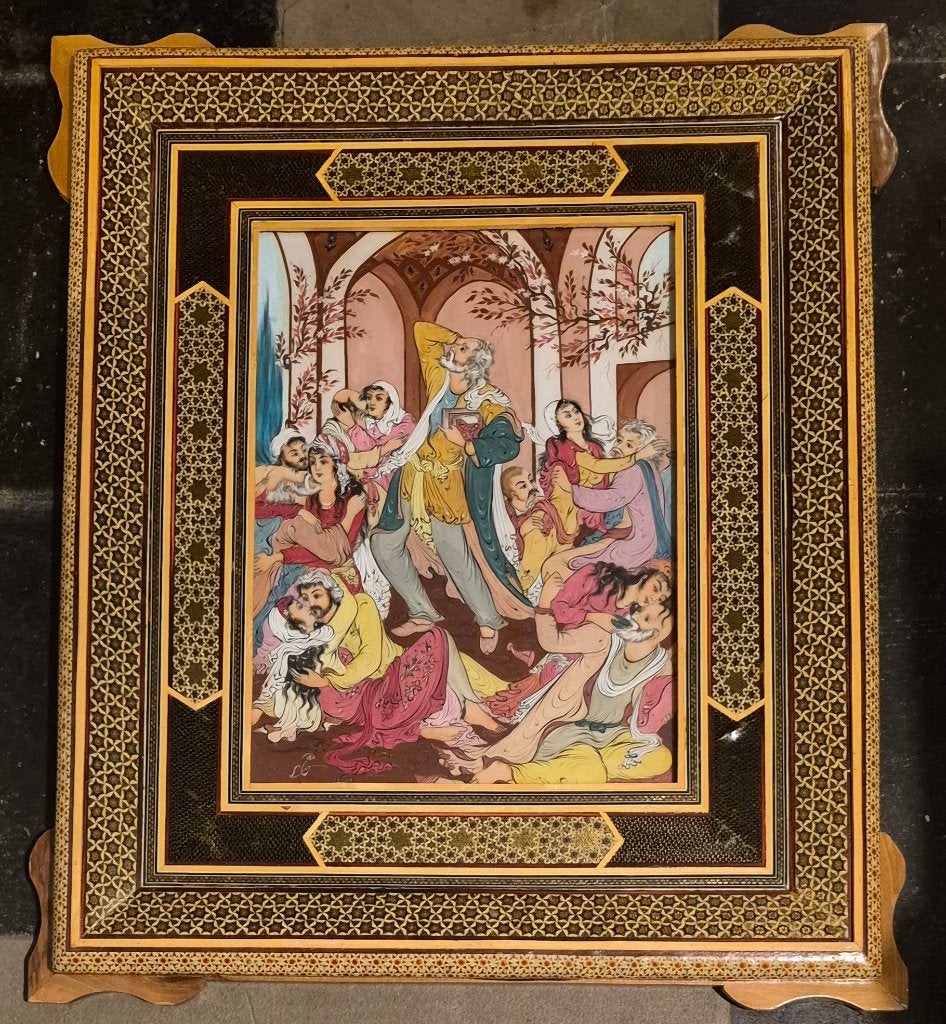 prachtige perzische miniatuur hafez shirazi, Antiquités & Art, Autres matériaux, Autres types, Enlèvement ou Envoi, 67 cm
