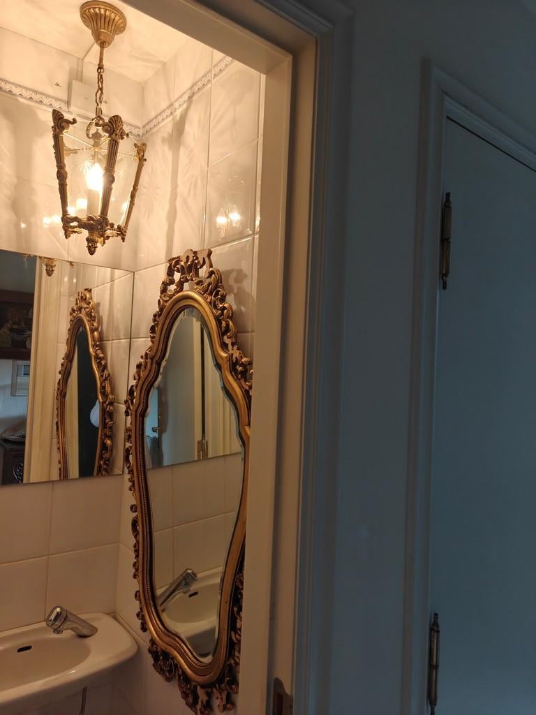 Antieke spiegel en bijpassende plafondlamp, Huis en Inrichting, Ophalen, Gebruikt, 100 tot 150 cm, Ovaal