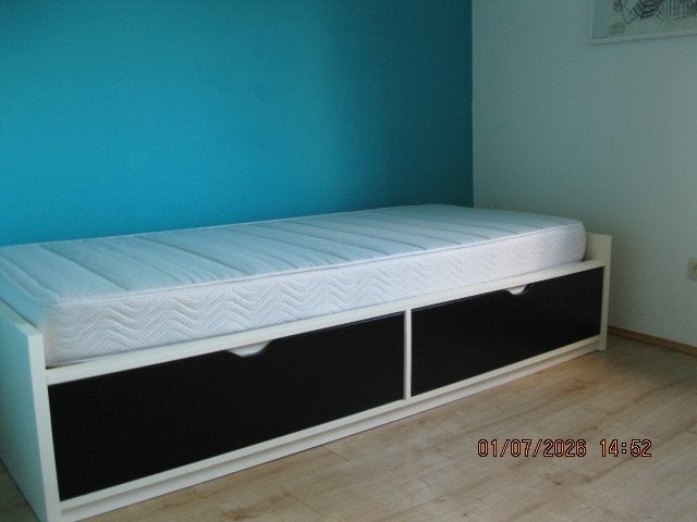 Lit simple 90 x 200 avec 2 tiroirs + matelas, 180 cm ou plus, 85 à 100 cm, Comme neuf, Enlèvement