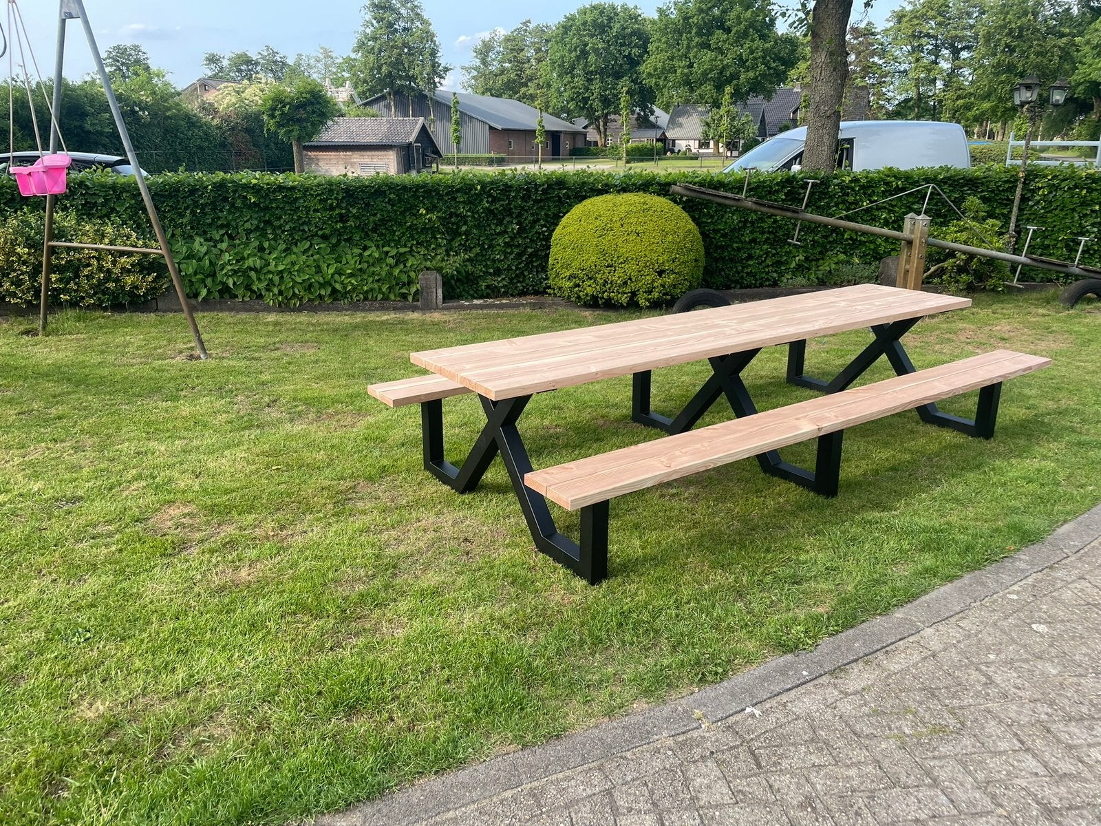 Prachtige picknicktafels met stalen frame, Tuin en Terras, Kinderpicknicktafel, Nieuw, Ophalen of Verzenden, Rechthoekig