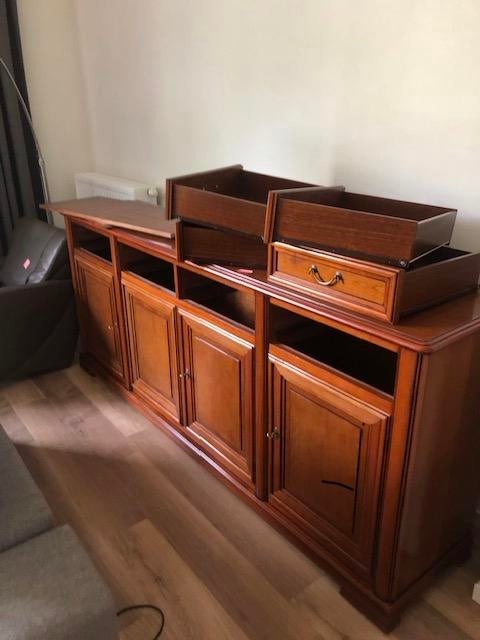 Buffetkast Vitrine-secretaire en 3 stoelen te koop, Huis en Inrichting, Kasten | Dressoirs, Ophalen, Gebruikt, Kersenhout, Met deur(en)