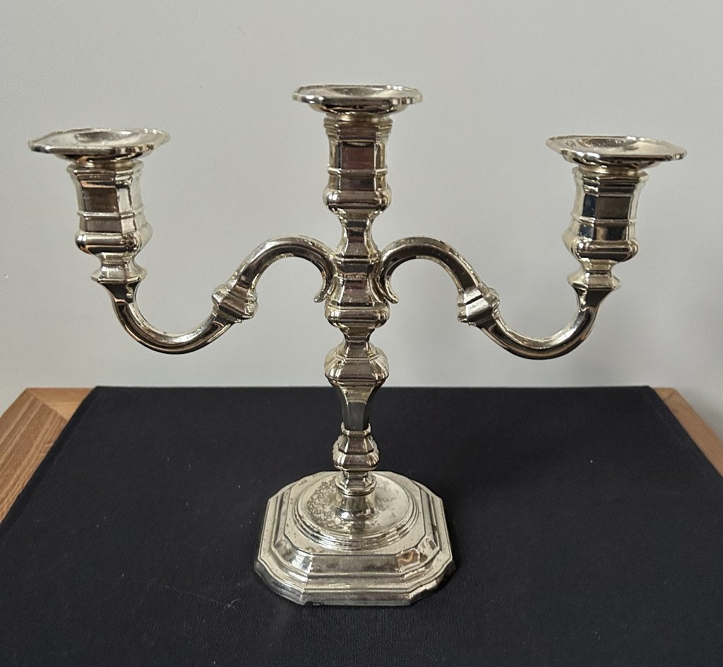 Vintage Verzilverde 3-Koppige Kandelaar (BMFN W-Germany), Antiek en Kunst, Ophalen of Verzenden, Zilver