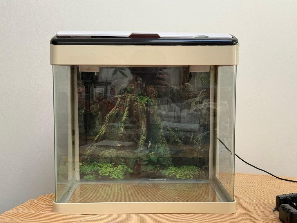 Aquarium Panorama 50L LED blanche+Accessoires pour débutants, Meuble d'aquarium, Enlèvement, Utilisé, Pompe