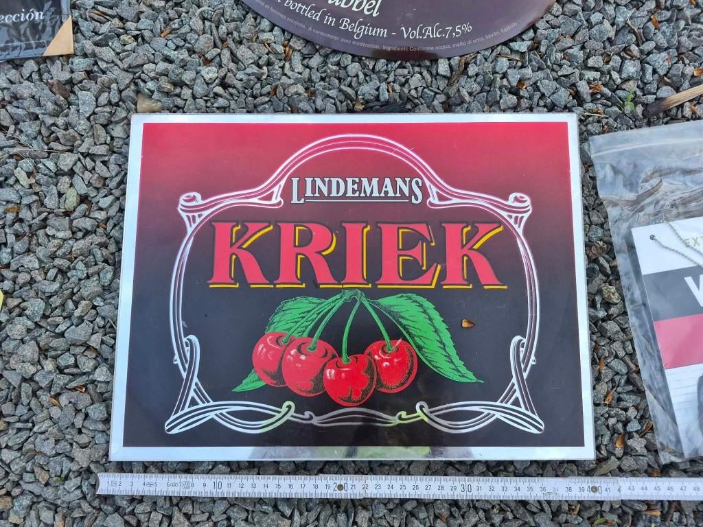 Lindemans Kriek metalen reclamebord, Ophalen, Zo goed als nieuw, Reclamebord, Plaat of Schild, Overige merken