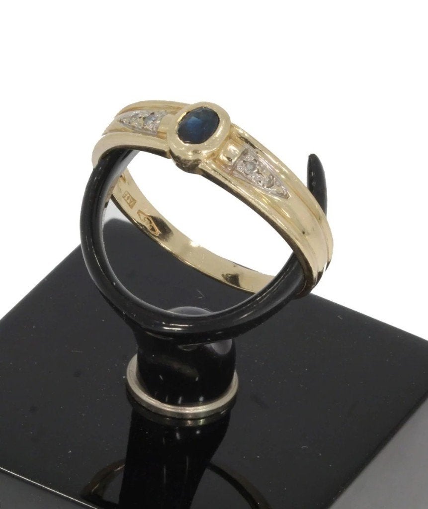 Saffier diamanten 14 kt gouden dames ring, Ophalen of Verzenden, Zo goed als nieuw, Dame of Heer, Met edelsteen