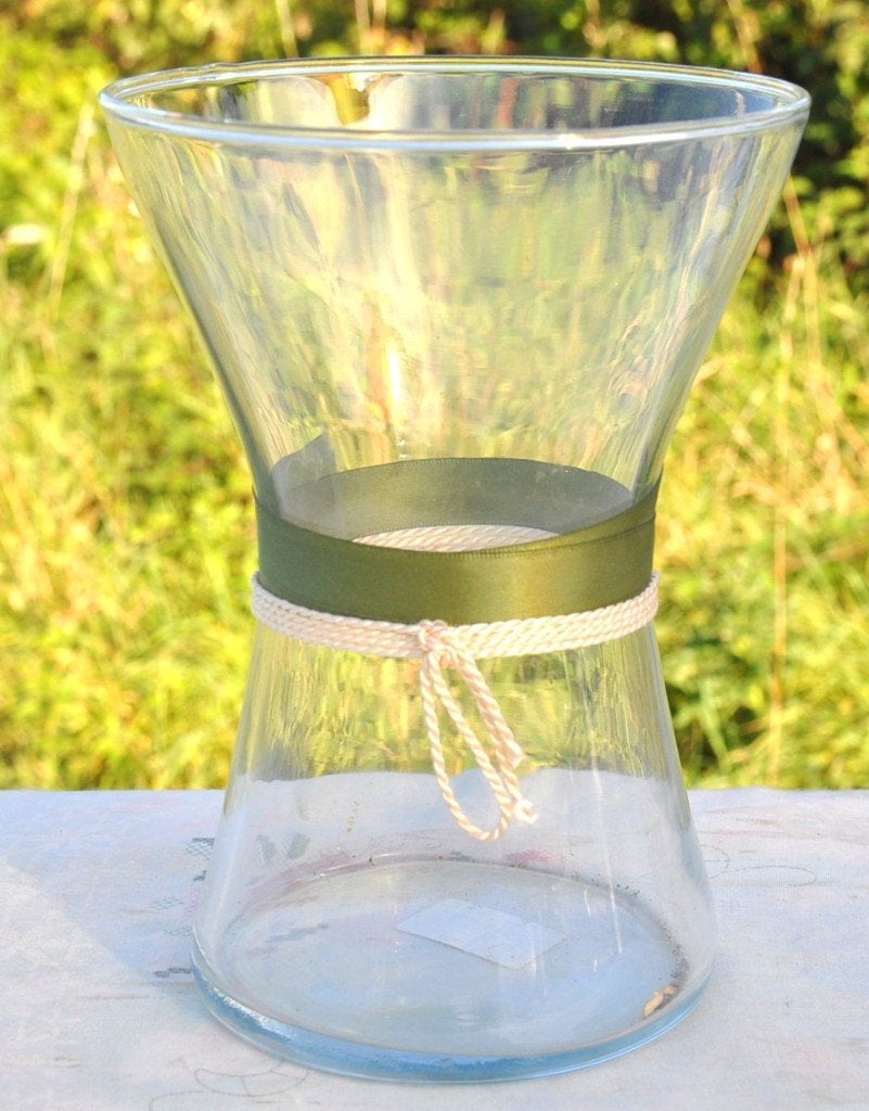 vase forme diabolo galon vert et corde, Enlèvement ou Envoi, Autres couleurs, Verre, Utilisé
