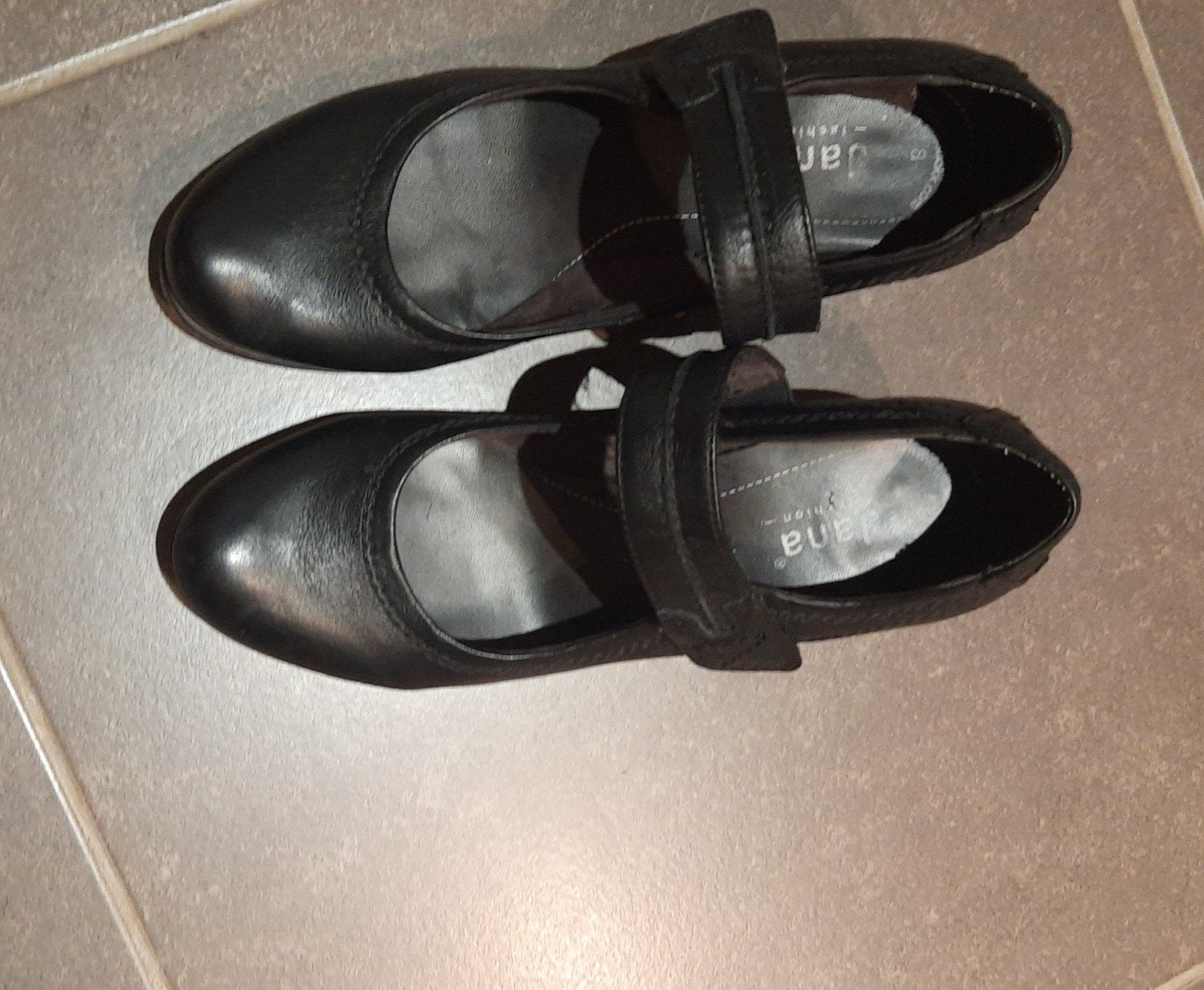 Mooie zwarte lederen schoenen, maat 42, Kleding | Dames, Grote Maten, Jana, Ophalen, Zo goed als nieuw