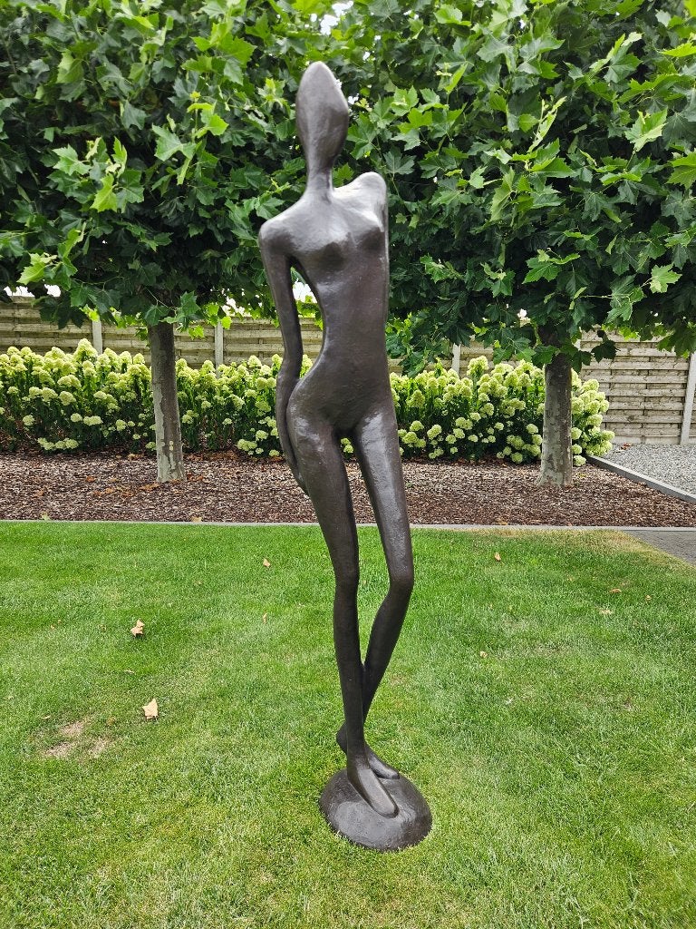 BRONZEN KUNSTBEELD 1,80 M H DAME MODERN ZEER LAGE PRIJS!!!, Antiek en Kunst, Kunst | Beelden en Houtsnijwerken, Gepatineerd, Ophalen of Verzenden