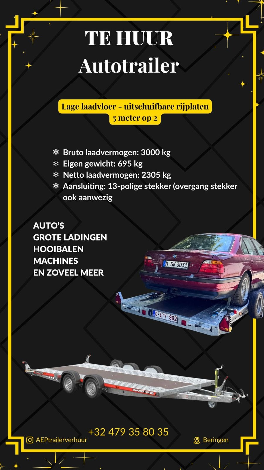 Auto transporter te huur, Auto diversen, Aanhangers en Bagagewagens, Ophalen, Nieuw