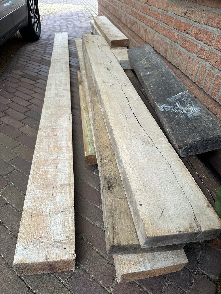 Partij houten balken, Tuin en Terras, Ophalen, Gebruikt, Balken