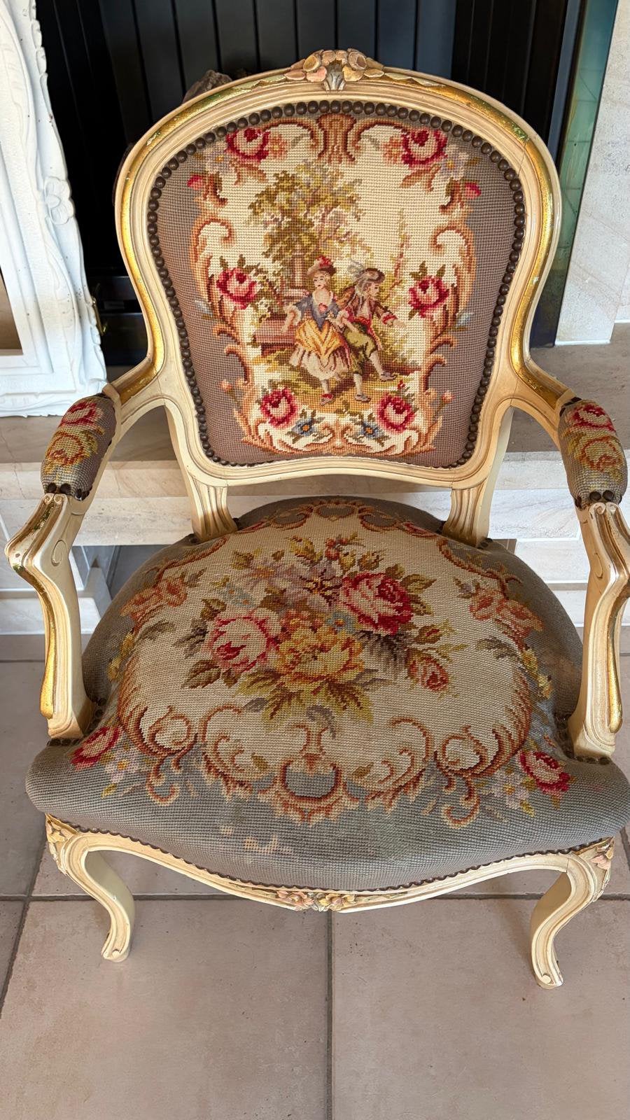 Klassieke fauteuil Louis XV-stijl met gobelinbekleding, Antiek en Kunst, Ophalen