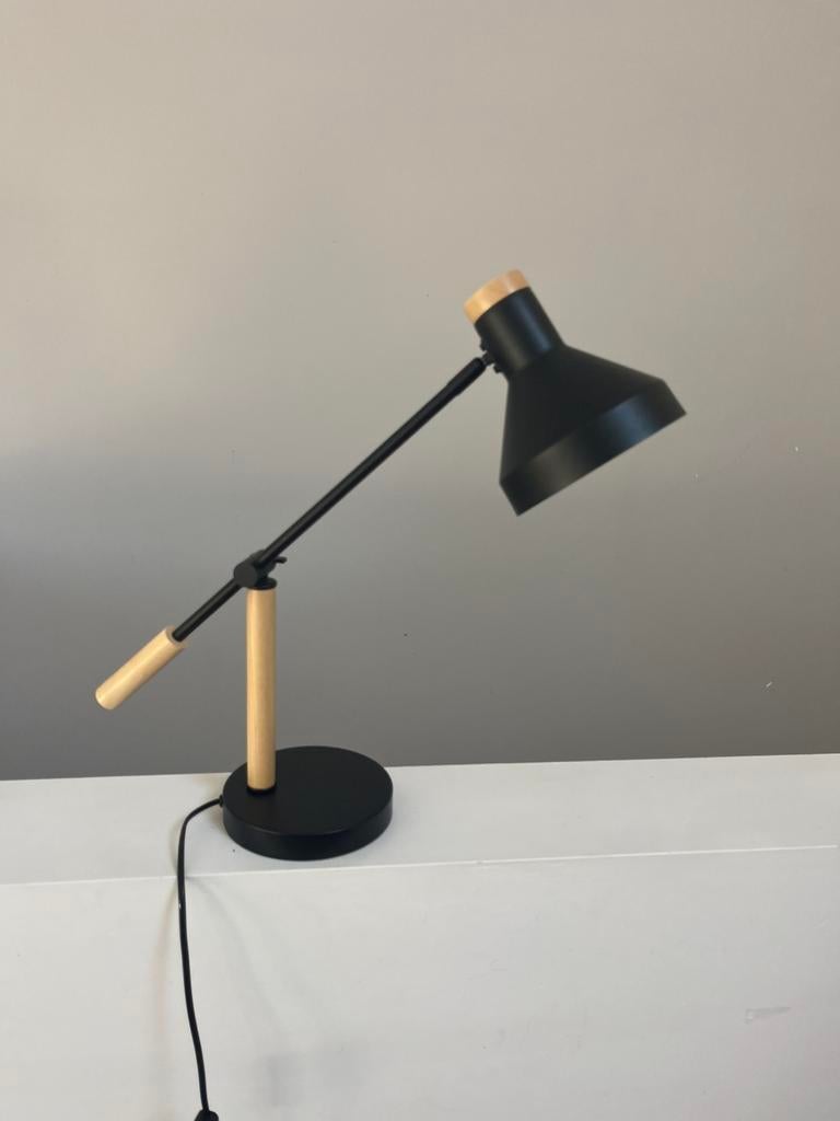 Lampe de bureau noire et bois style scandinave, Maison & Meubles, Comme neuf, Enlèvement, Scandinave, Bois