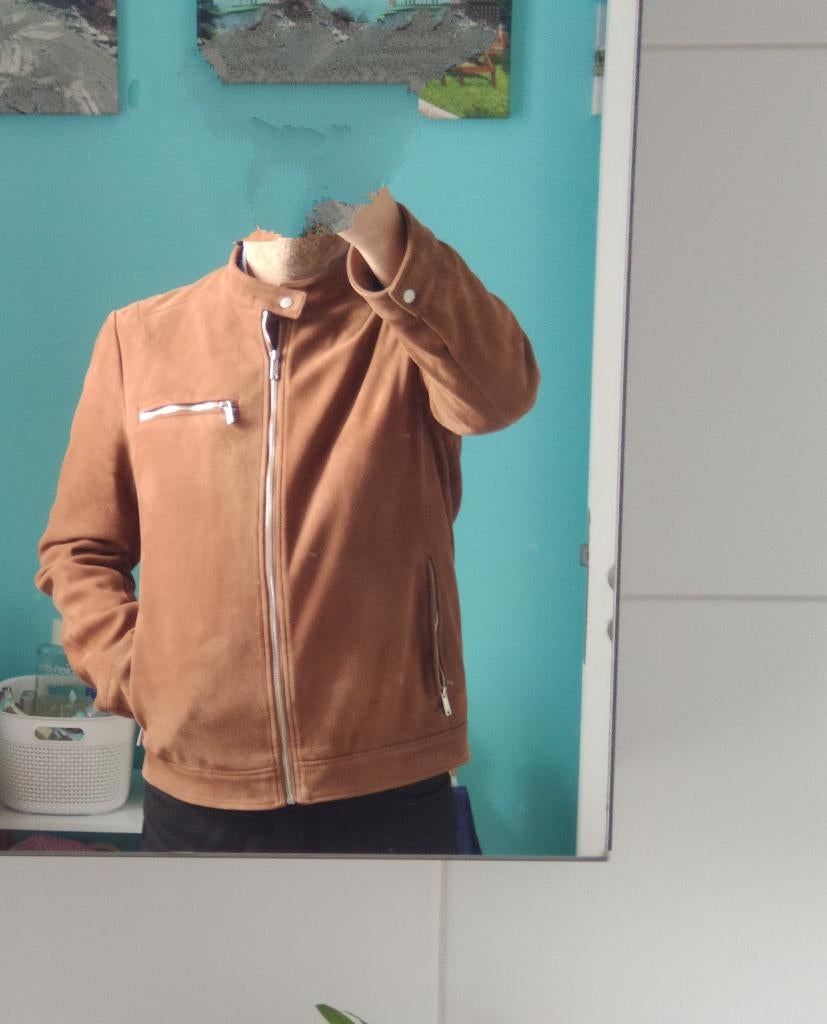 Blouson effet suédine, Taille 52/54 (L), Brun, Enlèvement, Porté