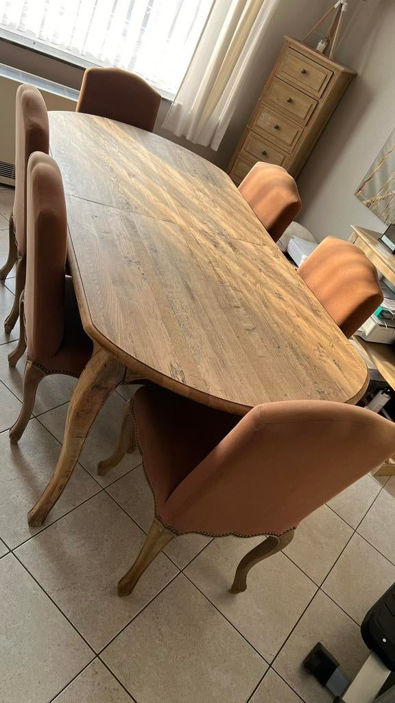 Tafel landelijk (flamandstijl).. met zes stoelen, Huis en Inrichting, Complete eetkamers, Ophalen, Zo goed als nieuw