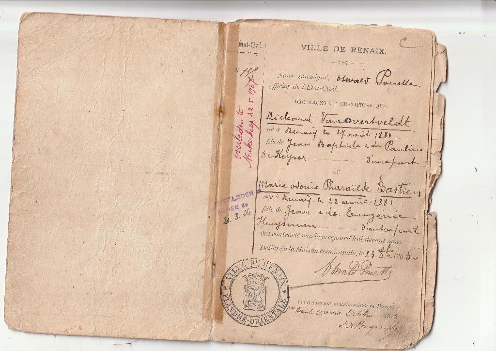 Carnet de mariage Ronse-Renaix, Envoi