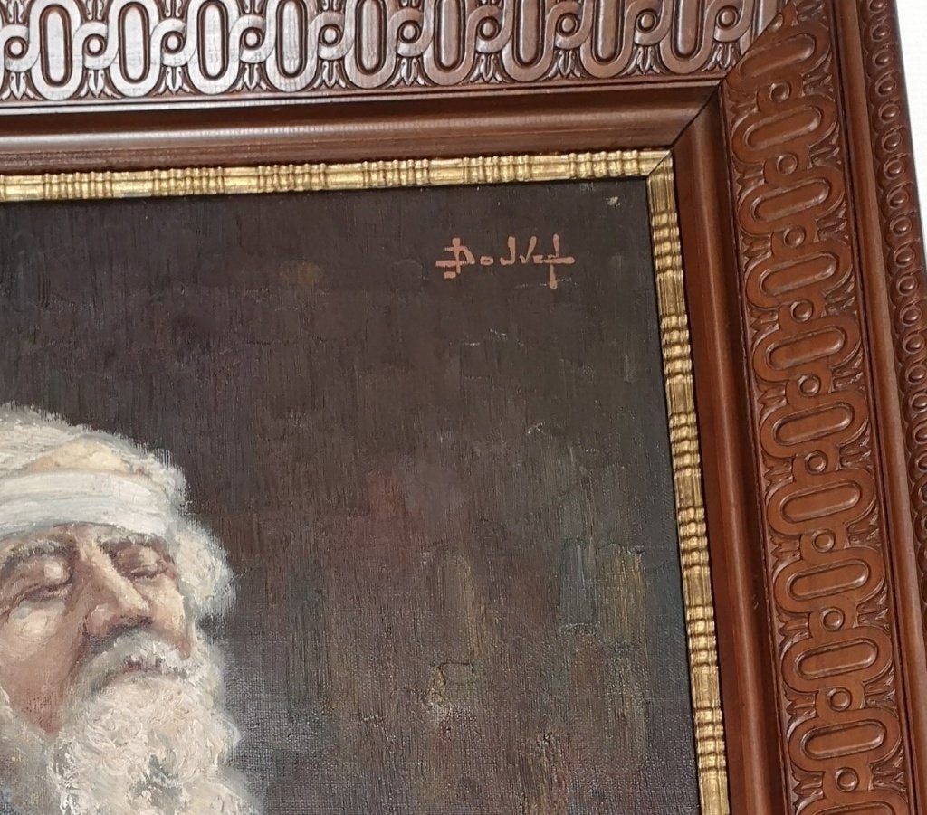 antiek schilderij "oude man in kerker", Ophalen, Bijzondere lijst, Doek, Portret of Personen