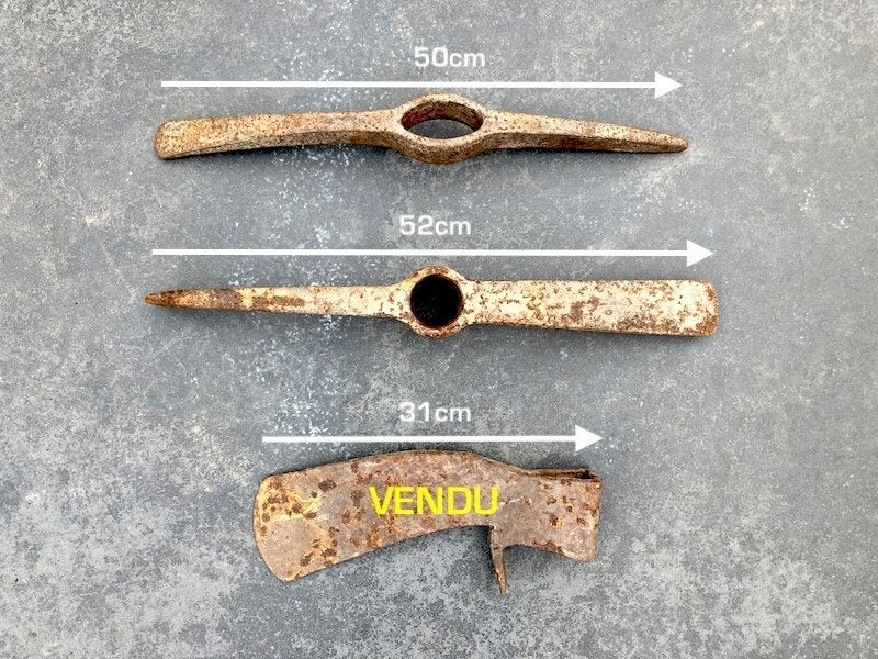 Set antiek gereedschap 2 houweelkoppen + 1 bijl/schoffelkop, Antiek en Kunst, Ophalen