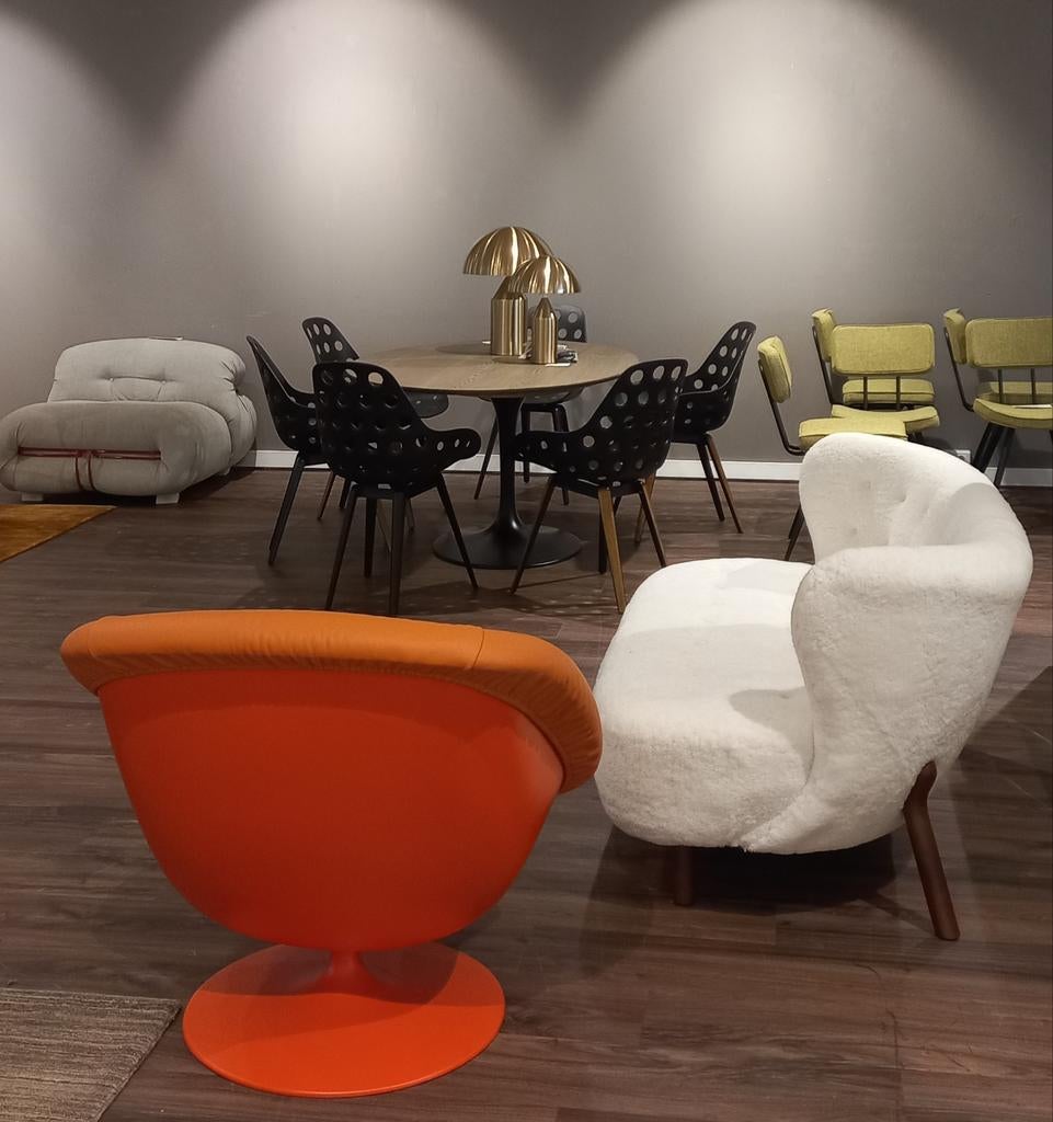 Chaises tulipes Takahama du milieu du siècle en peau de mout, Enlèvement ou Envoi, Gris