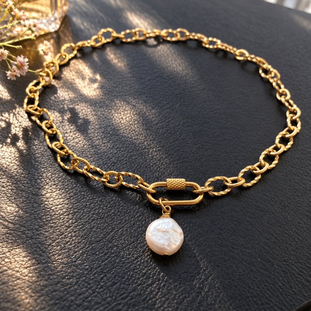 ketting hanger natuurlijke parel verguld 18K, Met hanger, Overige materialen, Nieuw, Ophalen of Verzenden