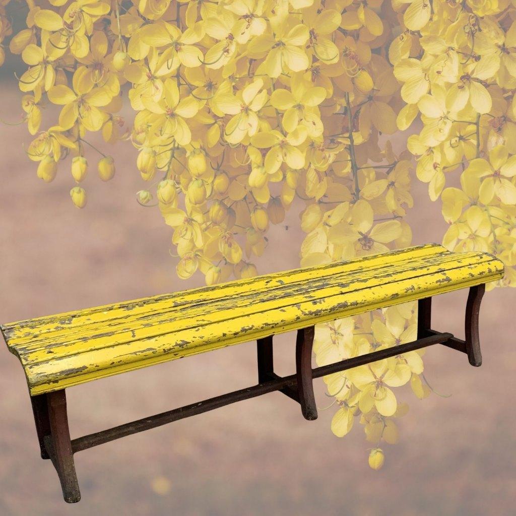 Banc Ancien en bois  de jardin couleur jaune  à restaurer, Jardin & Terrasse, Enlèvement, Utilisé, Bois
