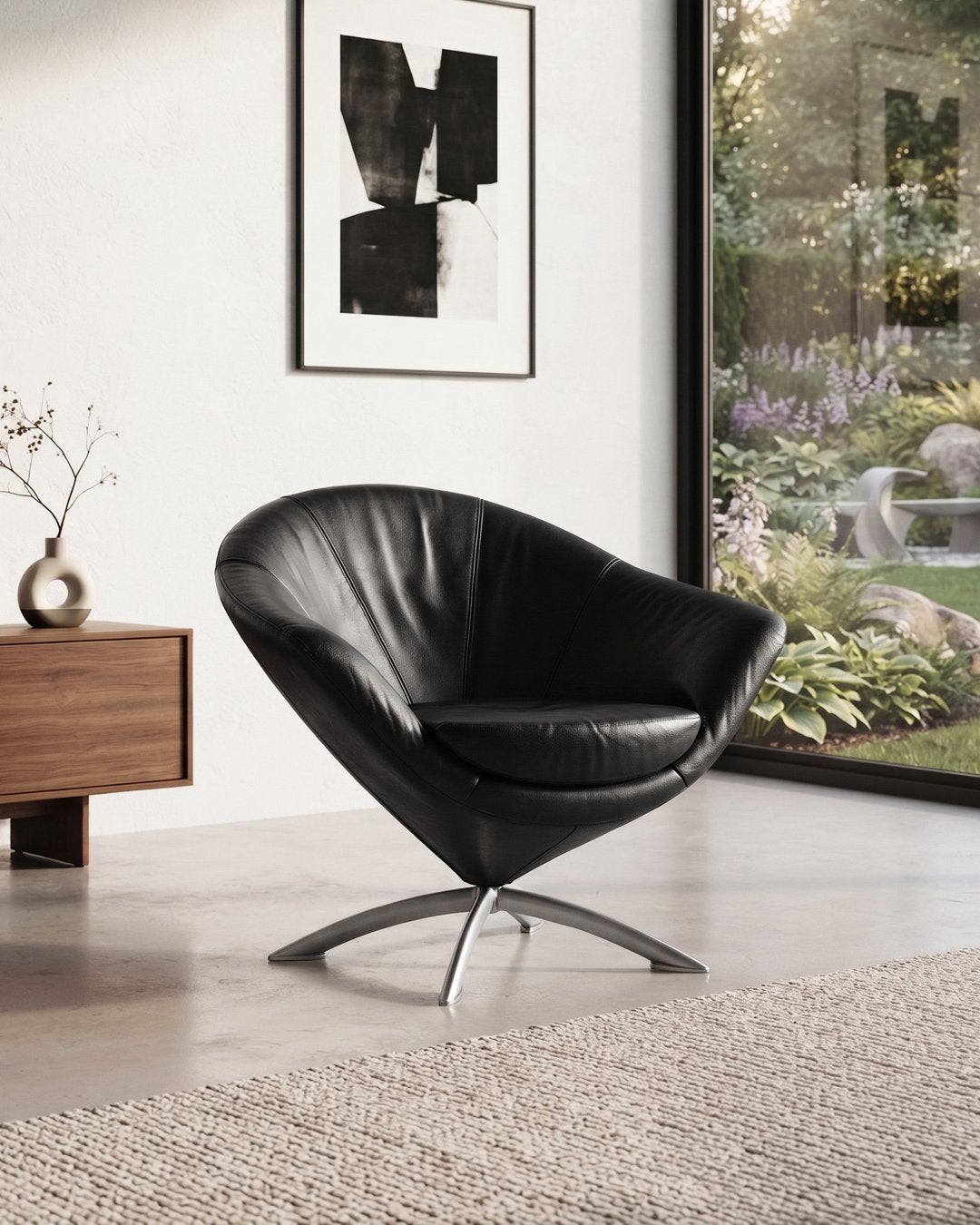 Vintage fauteuil - roterende zetel, Ophalen, Zo goed als nieuw, Leer