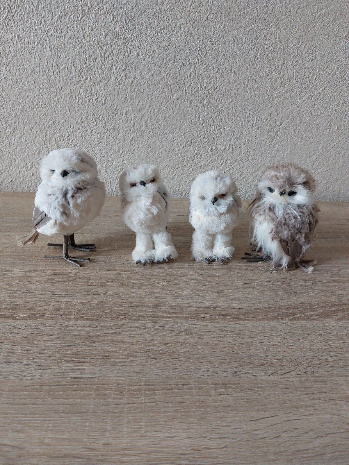 Lot de 4 chouettes / hiboux décoratifs en plumes, Enlèvement ou Envoi