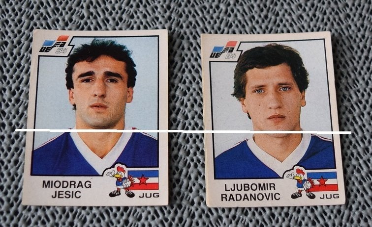 Panini / Euro 84 / Joegoslavië / 4stickers / ***, Verzamelen, Verzenden, Gebruikt, Poster, Plaatje of Sticker
