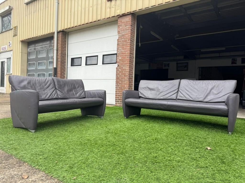 Bankstel JORI JR-3250 Angel grijs leren bank 3+2 zits, Huis en Inrichting, Zetels | Zetels, Zo goed als nieuw, Rechte bank, Vierpersoons of meer