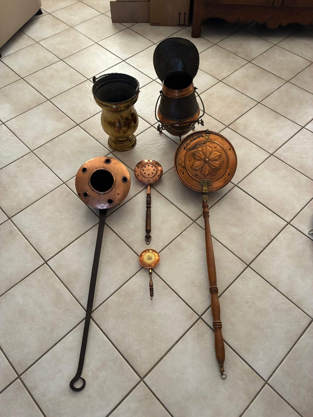 Koperen sierpannen en potten (6 stuks), Antiek en Kunst, Ophalen, Koper