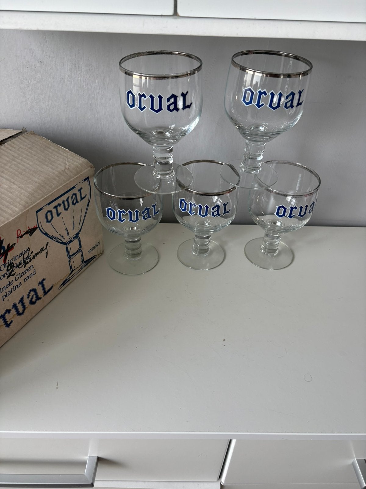 5 anciens verres ORVAL BENJAMIN (10€ pièce), Collections, Enlèvement ou Envoi, Utilisé