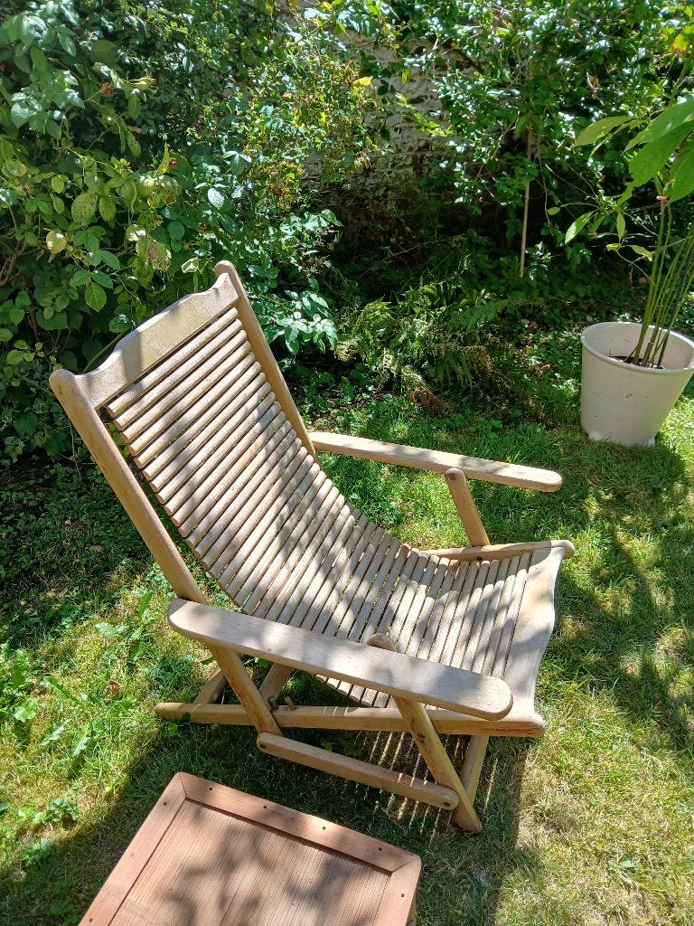 Transat 2 positons pliant en bois exotique, Jardin & Terrasse, Chaises longues, Enlèvement, Utilisé, Bois, Pliant