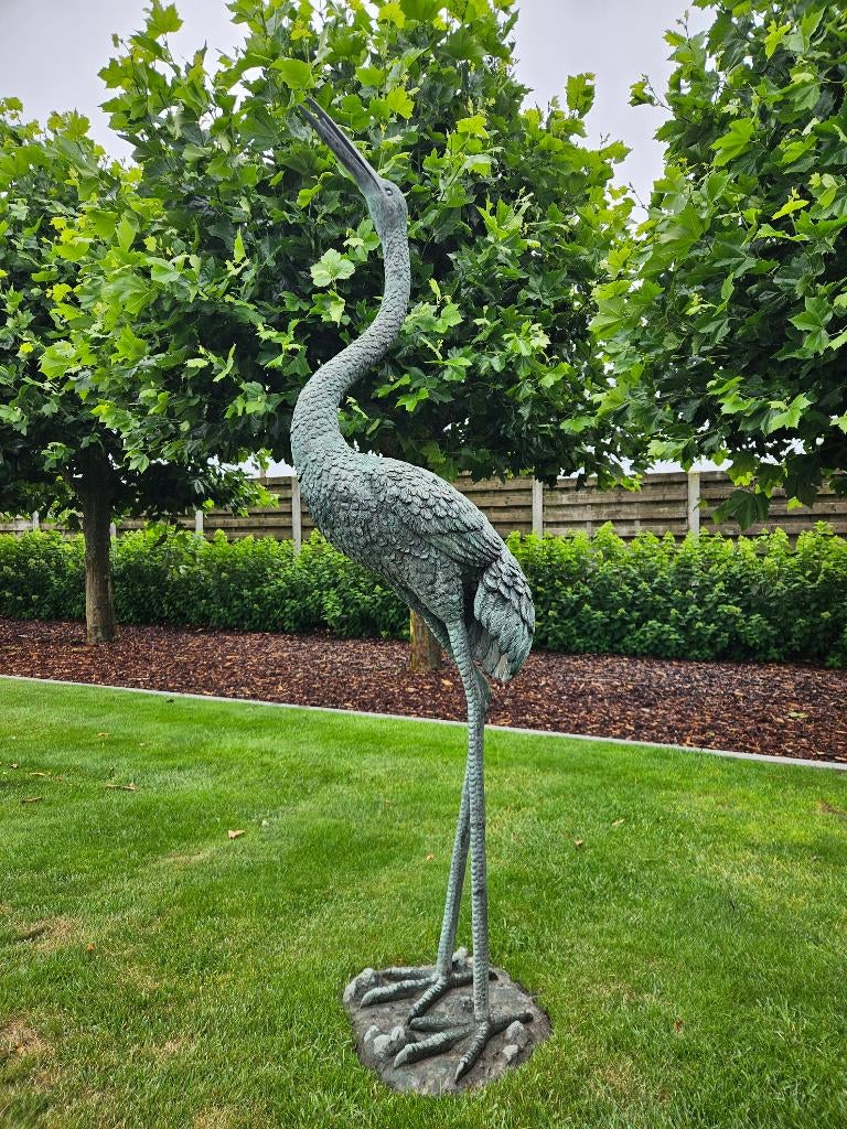 BRONZEN GROTE KRAANVOGEL MET VOETPLAAT AAN SPOT/ BODEMPRIJS!, Tuin en Terras, Ophalen of Verzenden, Zo goed als nieuw, Overige materialen