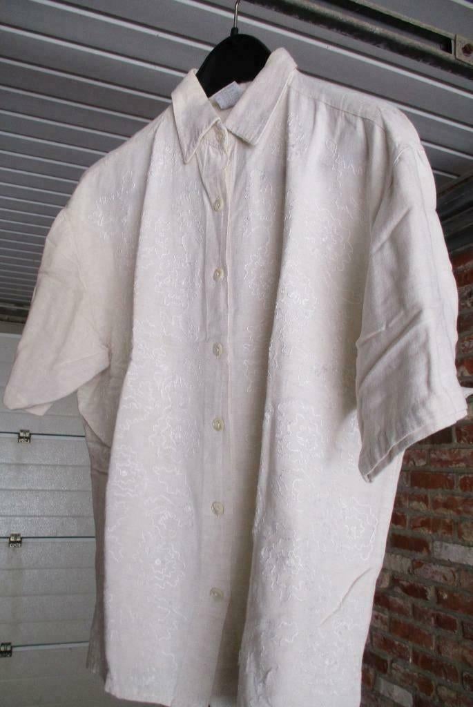 Beige hemd / blouse met fijne tekening maat 42, Ophalen of Verzenden, Zo goed als nieuw, Maat 42/44 (L), Beige
