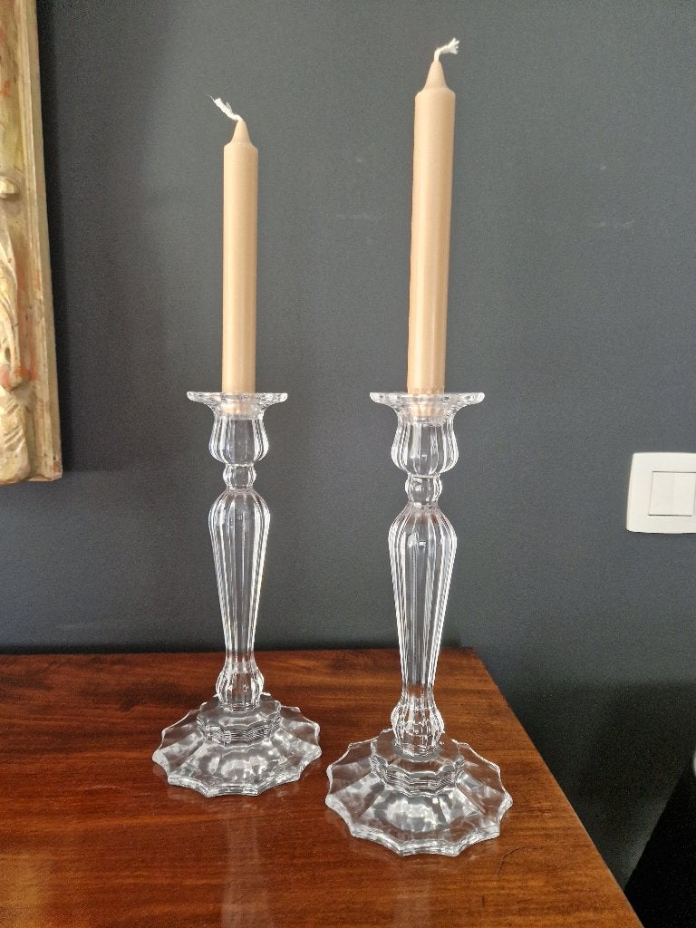 2 kandelaars Tsjechisch Kristal  hoogte 26 cm, Ophalen
