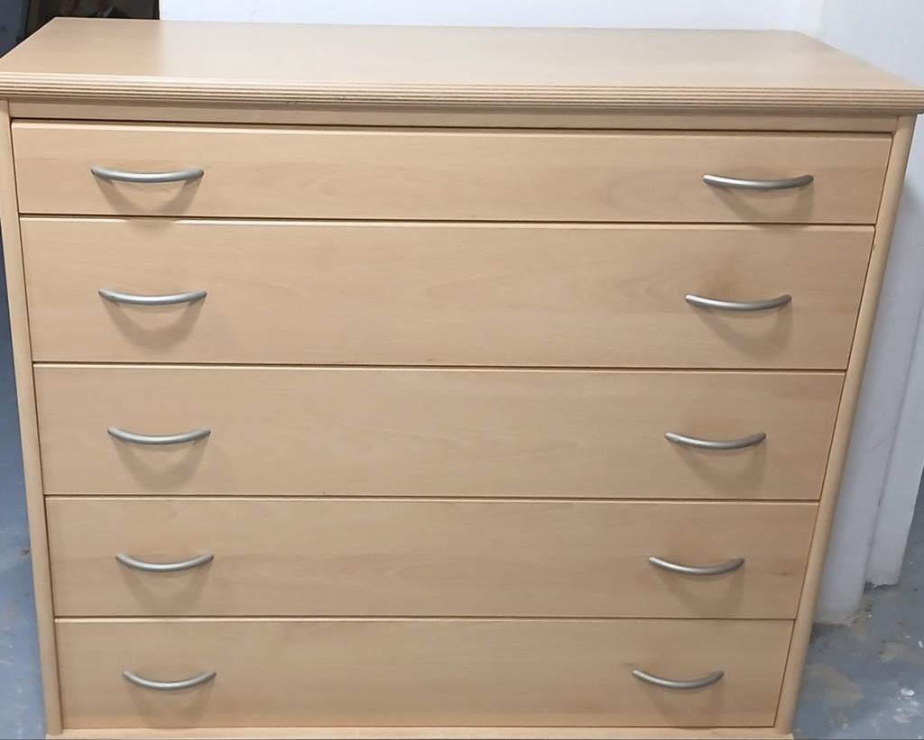 Ruime ladekast / commode met 5 laden (Beukenkleur), Huis en Inrichting, Gebruikt, 5 laden of meer, Eikenhout, 50 tot 100 cm