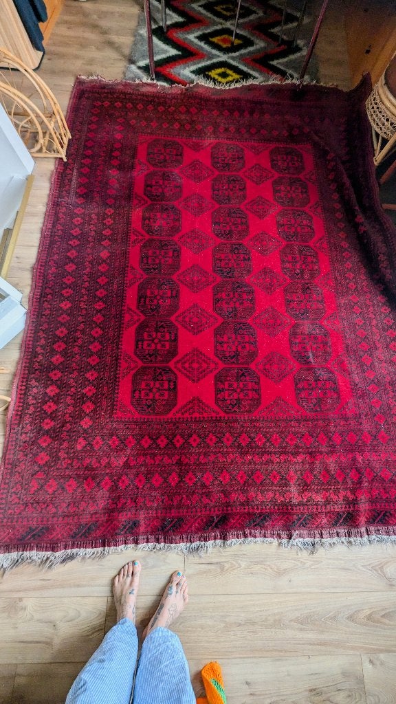 Tapis afghan ersaire turkmène vintage 280x204cm noué main, Antiek en Kunst, Ophalen of Verzenden