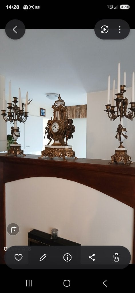 Groot driedelig antiek schouwgarnituur brons & Marmer, Ophalen of Verzenden
