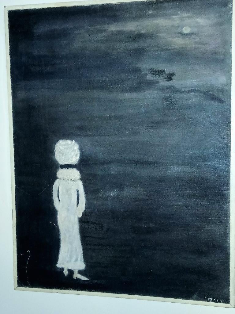 Authentiek Symbolistisch Schilderij (1980) – Gesigneerd, Antiek en Kunst, Ophalen