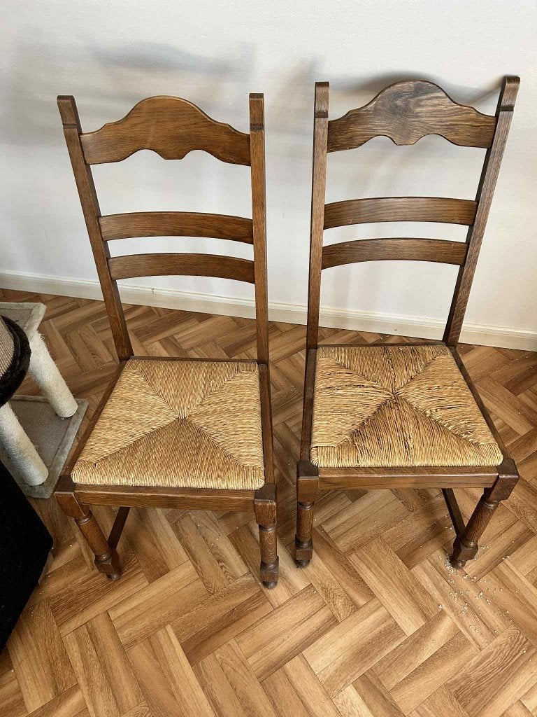 5 houten / rieten stoelen, Enlèvement, Utilisé, Bois, Cinq, Six Chaises ou plus