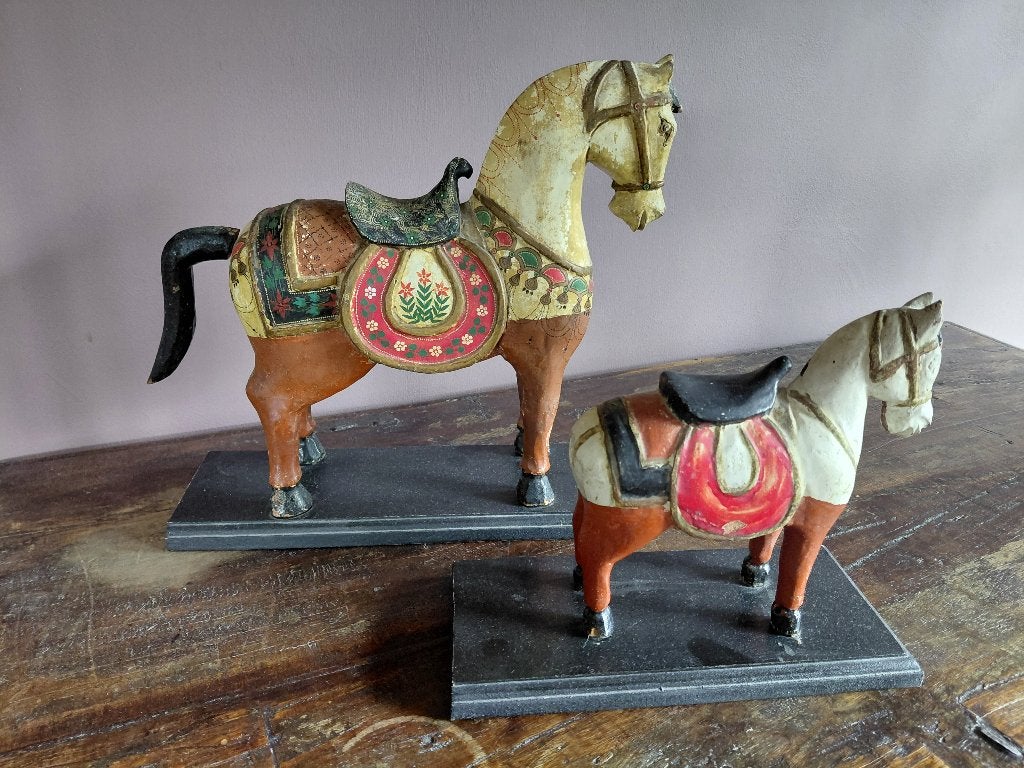 Antieke paarden handgesneden & beschilderd paardensculpturen, Hout, Ophalen of Verzenden, China, Meerkleurig
