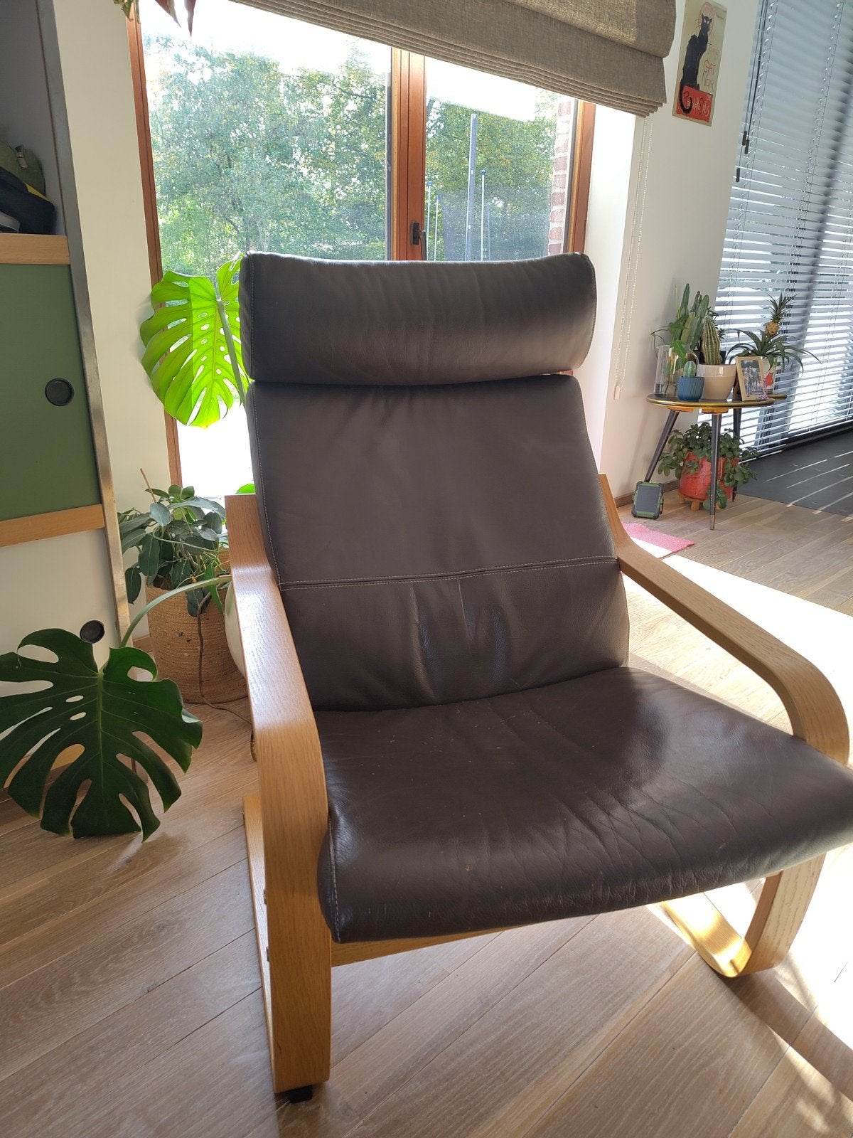 Poang fauteuil bruin leder, Huis en Inrichting, Ophalen, Zo goed als nieuw, Leer