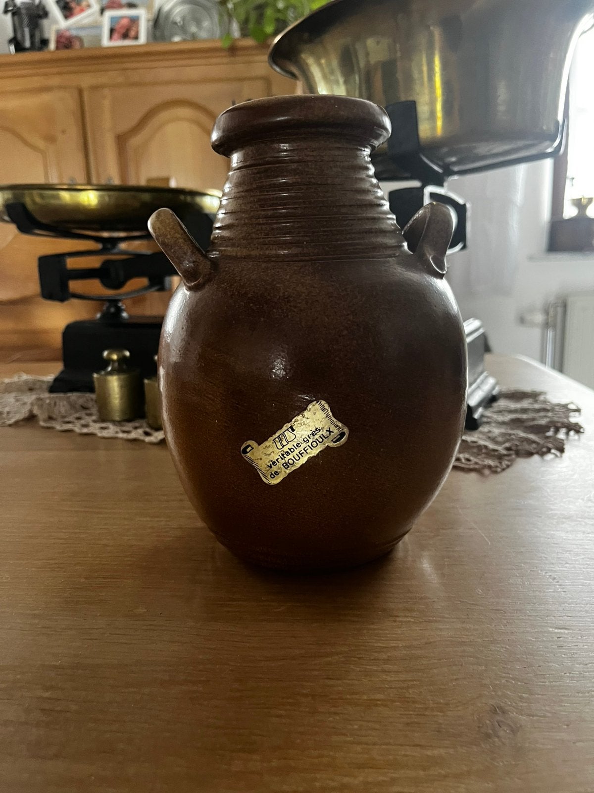 Pot en grés, Fait main, Marron, Matériau naturel, Comme neuf