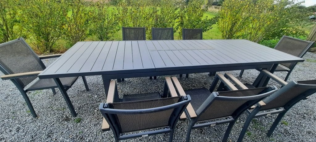 aluminium tuinset tafel 200 tot 300 cm 8 stoelen, Tuin en Terras, Ophalen, Gebruikt, Textileen, Loungeset