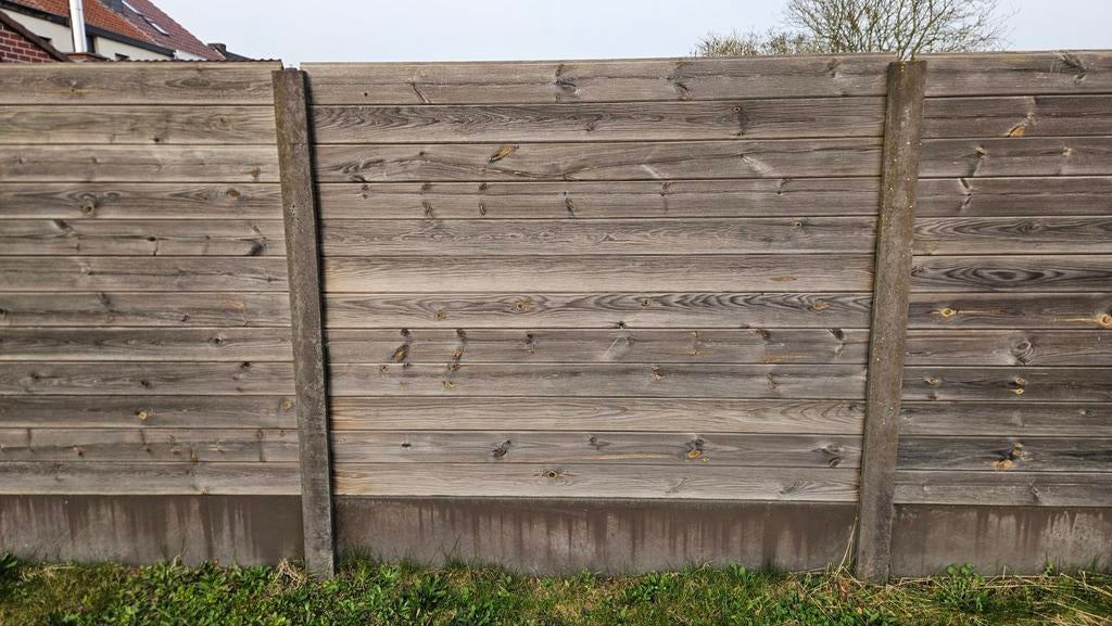 Betonromp afsluiting antraciet grenen planken, Tuin en Terras, Ophalen, Gebruikt
