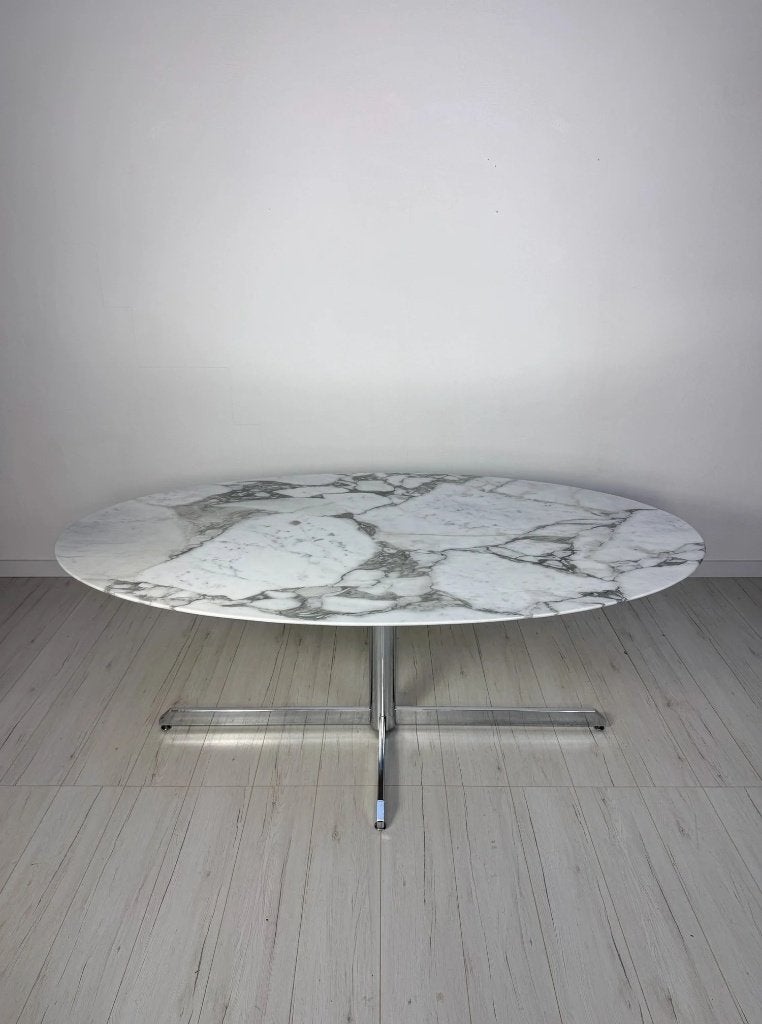 Florence Knoll ovale marmeren eettafel Arabescato vintage, Ophalen, Gebruikt, 150 tot 200 cm, Vintage Mid-Century Design