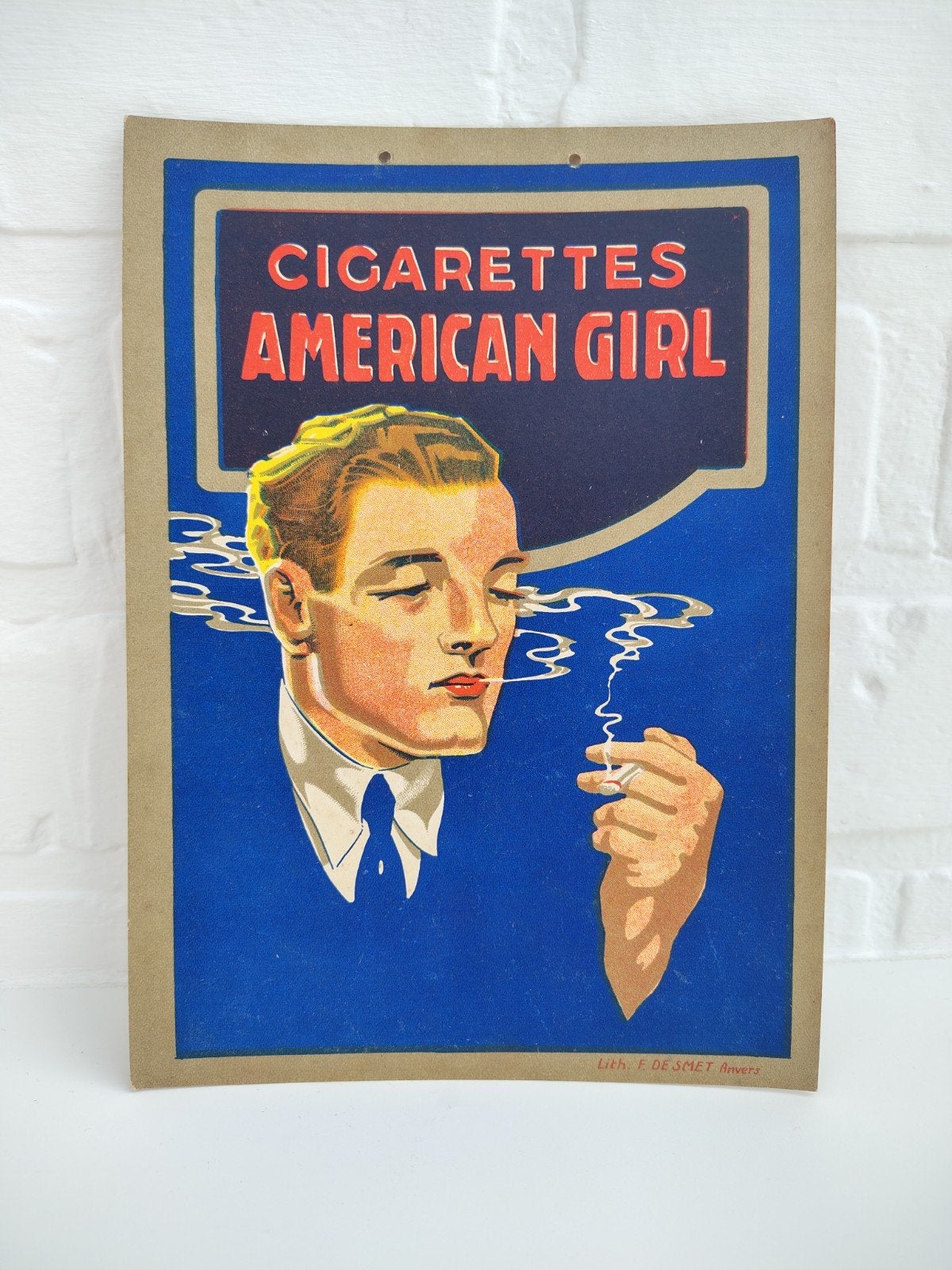 American girl cigarettes reclamebord jaren 30, Ophalen of Verzenden, Reclamebord