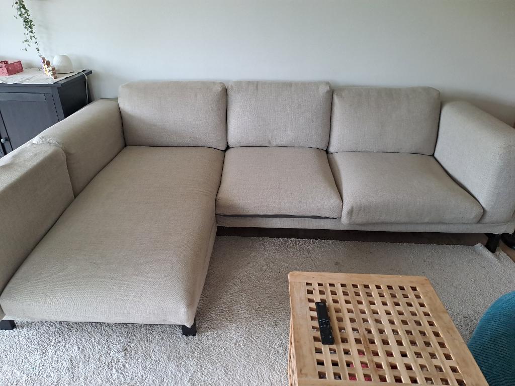 beige ikea zetel longchair 3 zits, Ophalen, Gebruikt, 150 tot 200 cm, Hoekbank