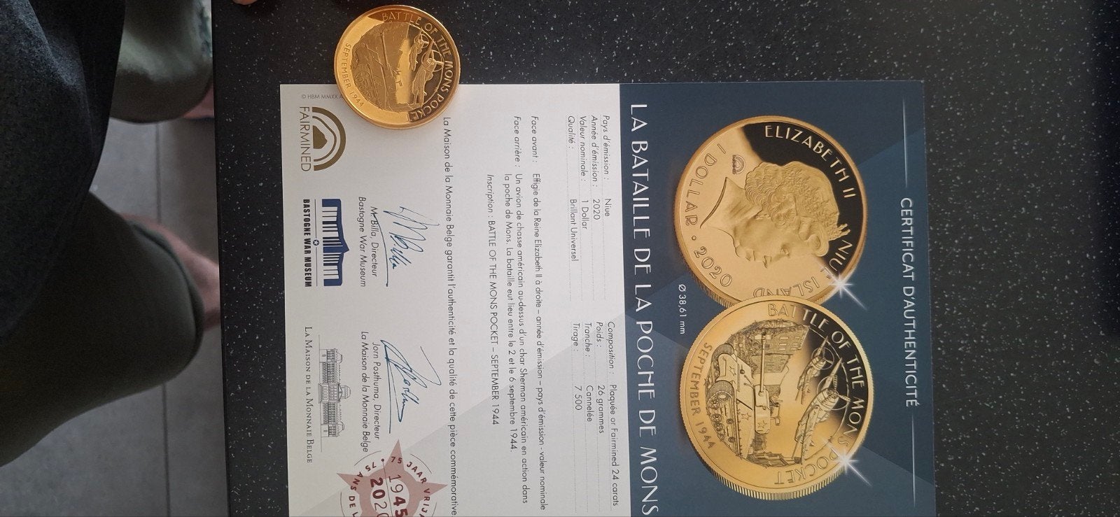 Set van 2 Goudvergulde Herdenkingsmunten WOII - Belgische Mu, Ophalen of Verzenden